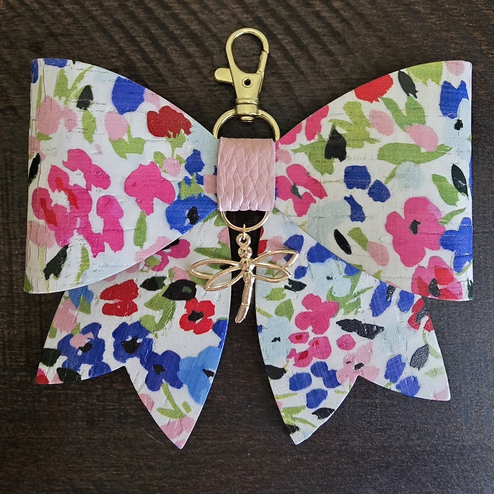 Leather-backed Cork Floral Bow with Dragonfly Charm